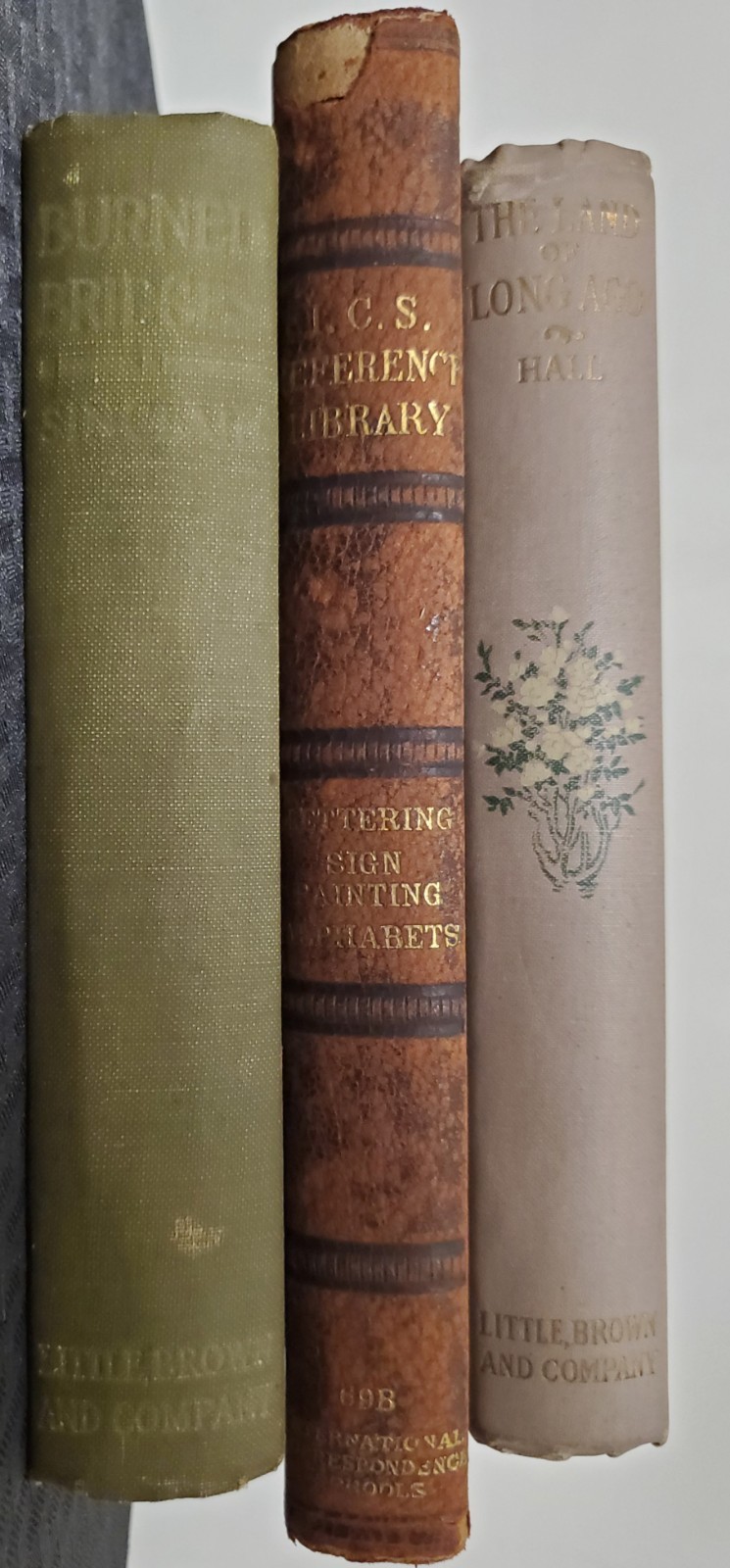3 Antique Books, Land Of Long Ago, I.C S. Reference Library, Burned Bridges