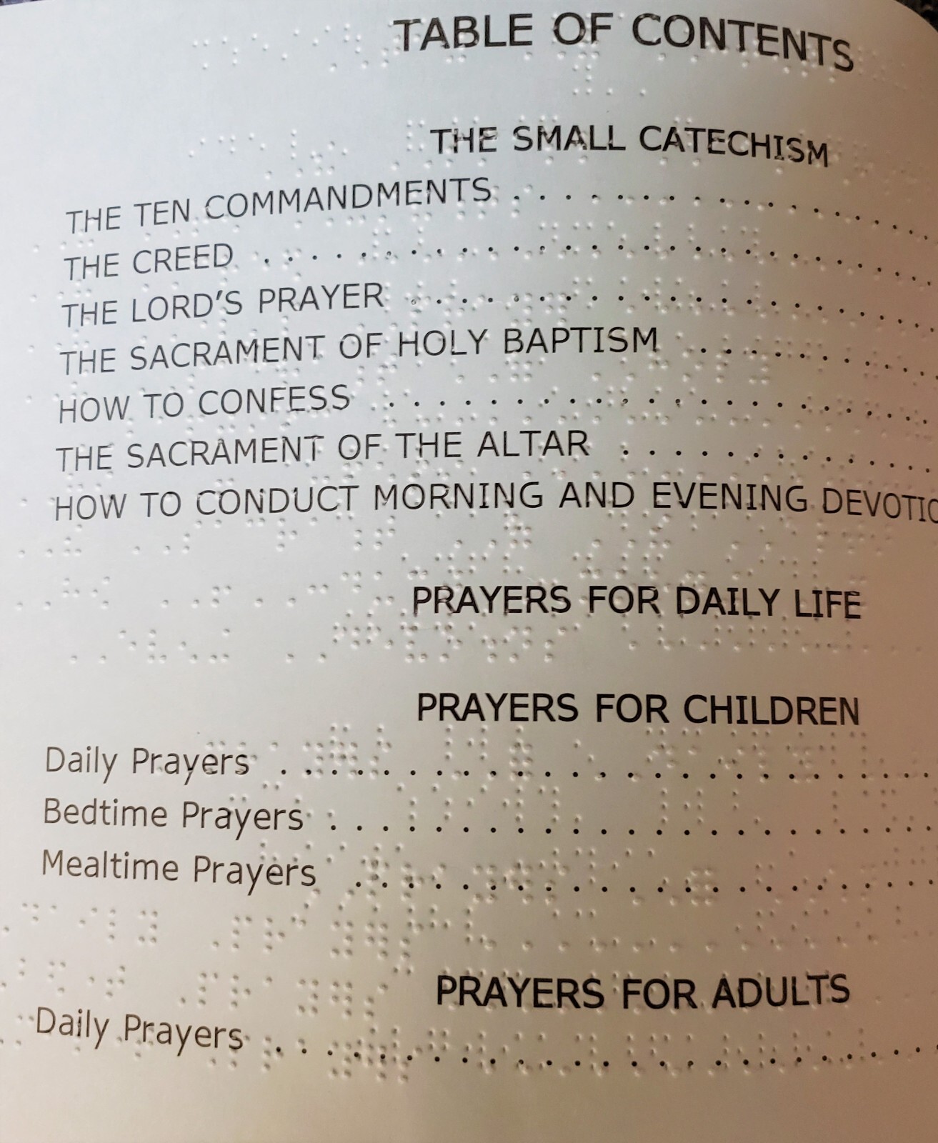 Braille Luther’s Small Catechism & Prayers for Daily Life, Dual Print/Braille