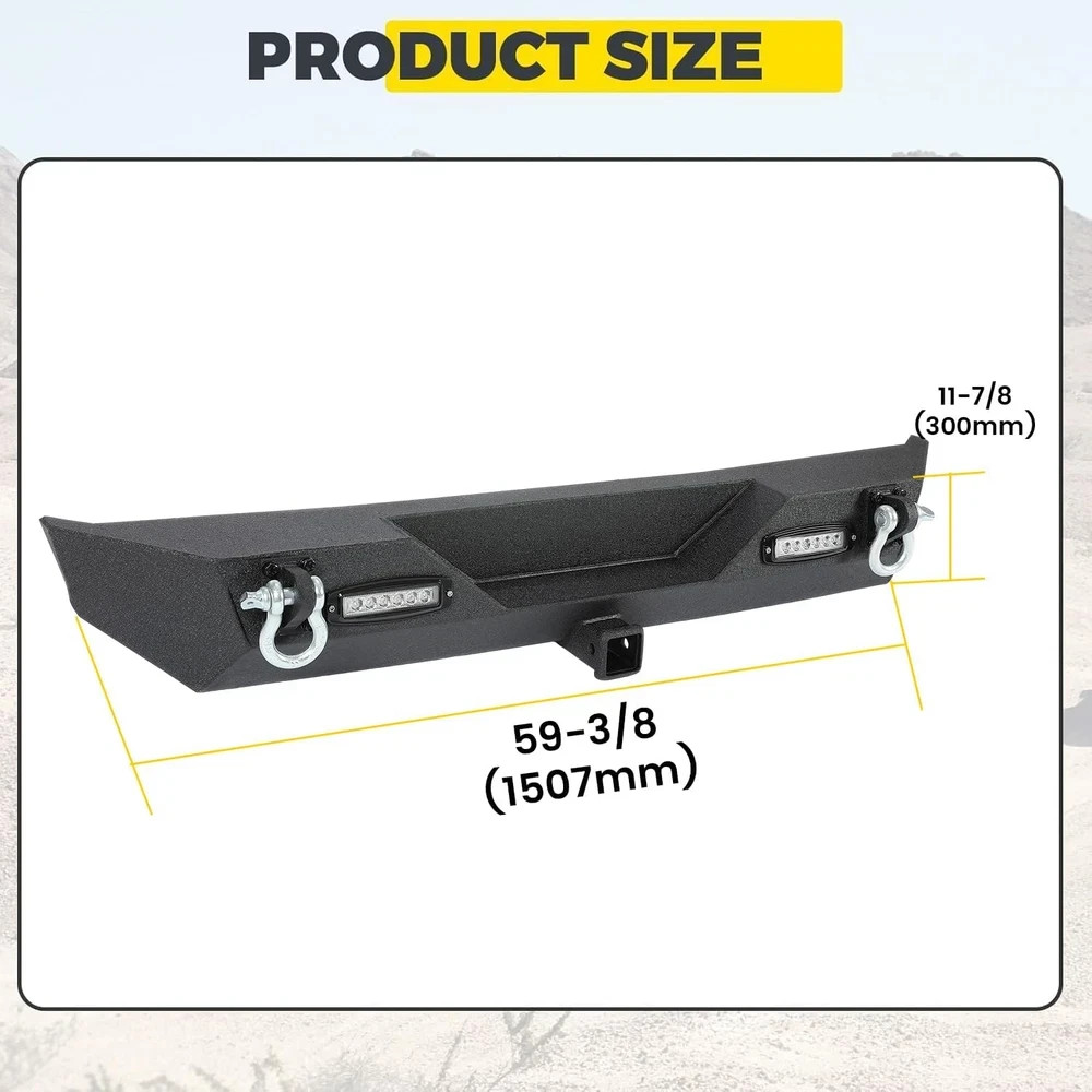 Rear Bumper Compatible with 1987-2006 Jeep Wrangler TJ YJ with LED Lights 2″ Hit