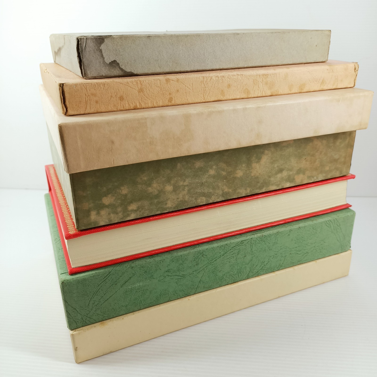 7x Folio Society Shelf Orange Beige Fill Decor Stage Props 22cm Linear Books