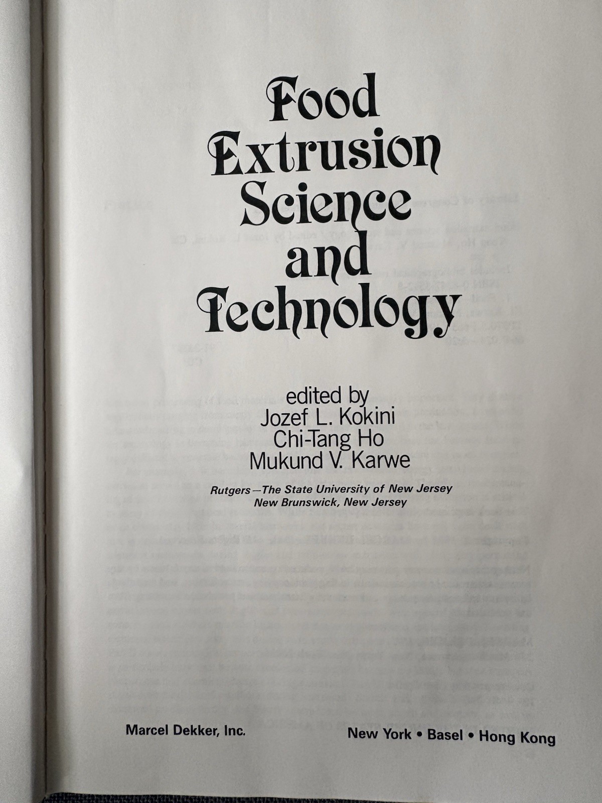 Food Extrusion Science and Technology – Hardcover (1992) Kokini Ho Karwe ISBN