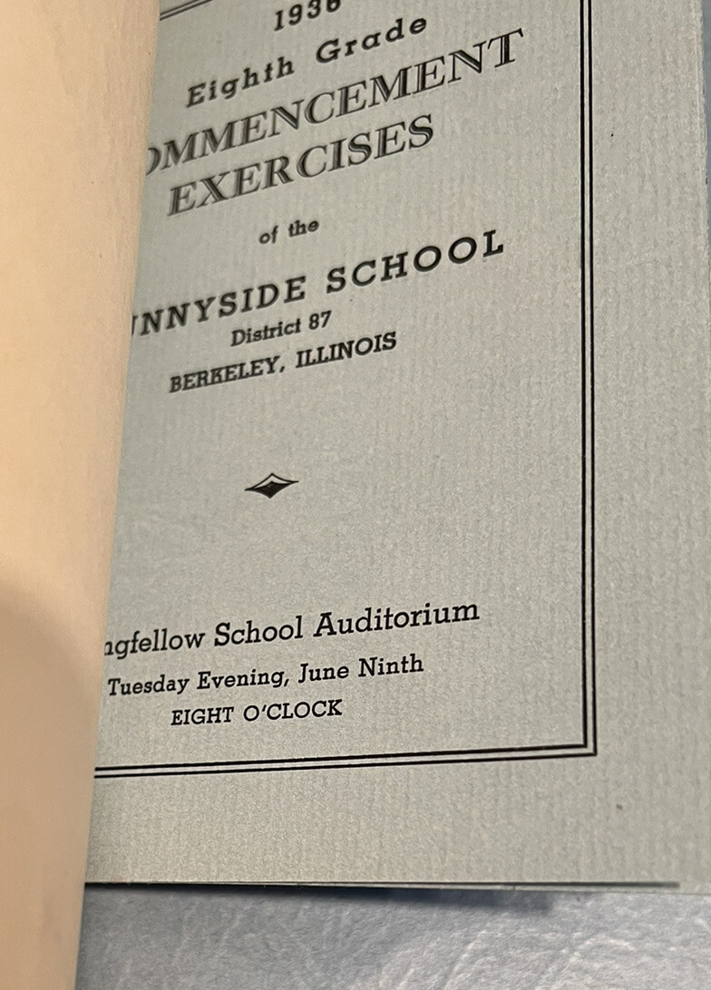 Sunnyside School Yearbook 1936 Berkeley Illinois 8th Grade Commencement Pgrm VTG