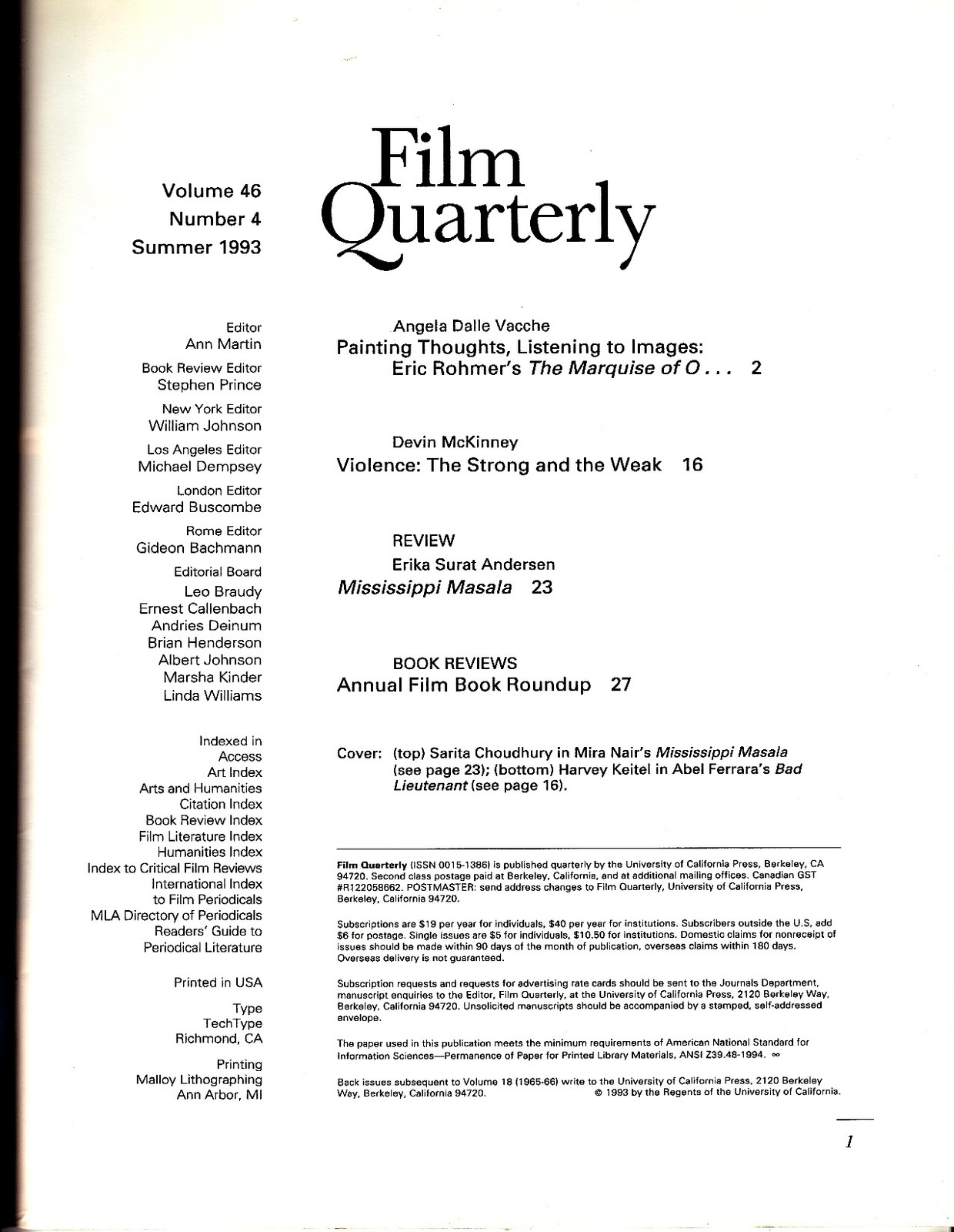 Film Quarterly Summer 1993 Eric Rohmer Mississippi Masala