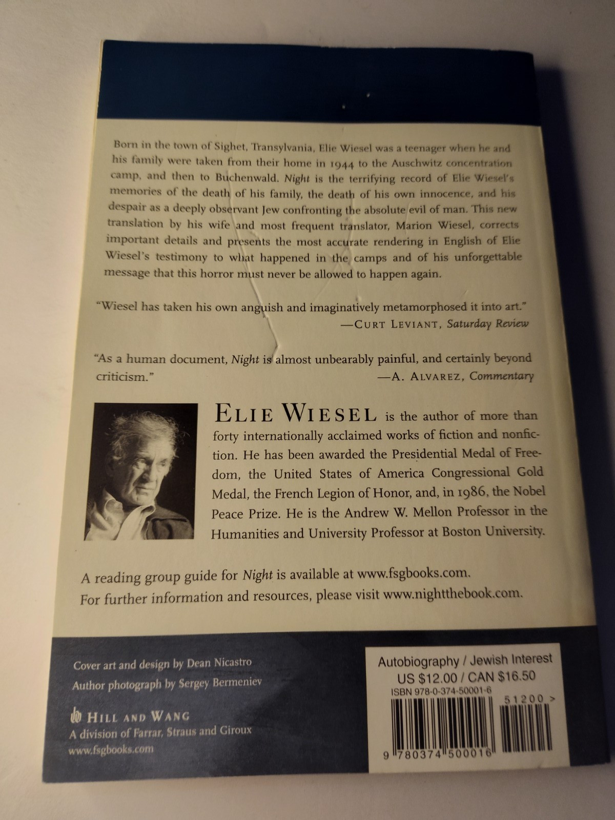 Night by Elie Wiesel book Emma called for lunch today and I said you don’t need