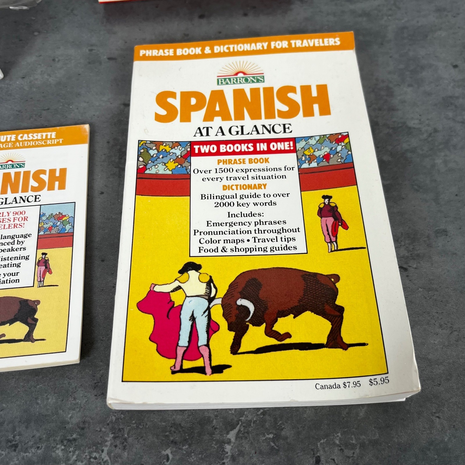 Barron’s Spanish At A Glance Cassette Phrasebook Dictionary Vintage 1985 Set