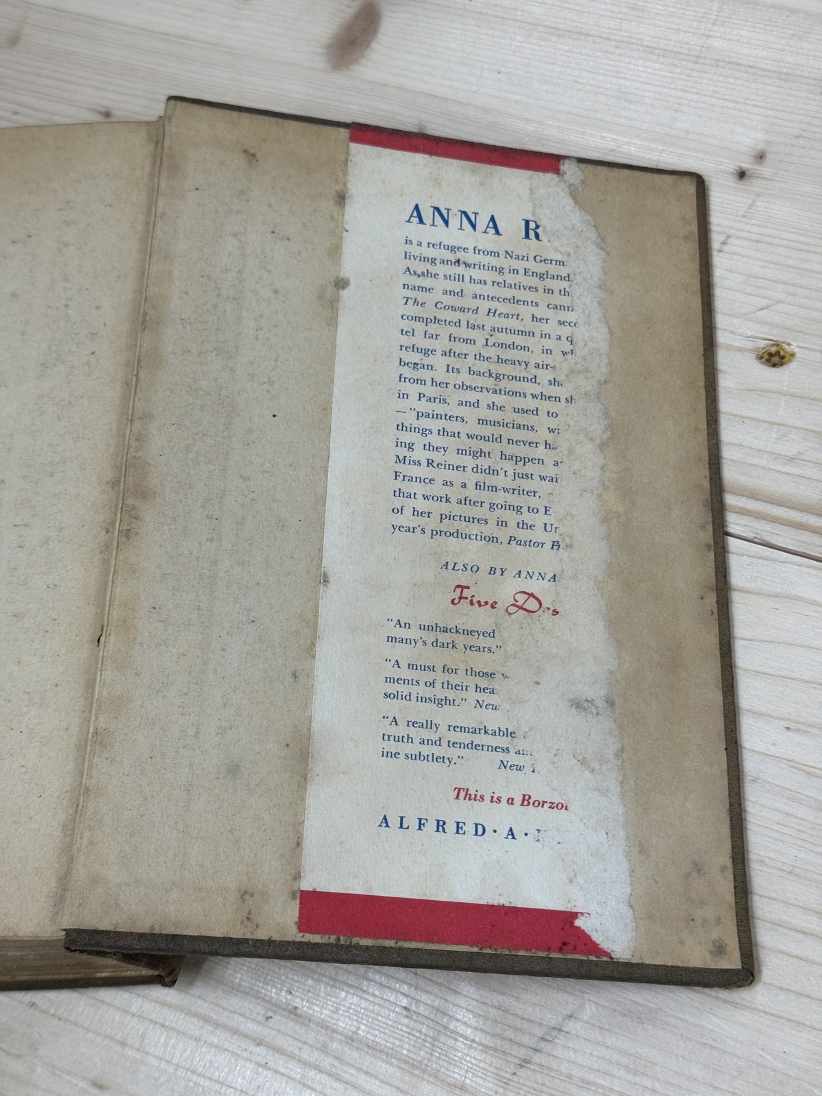 The Coward Heart by Anna Reiner 1941 First American Edition Alfred A. Knopf