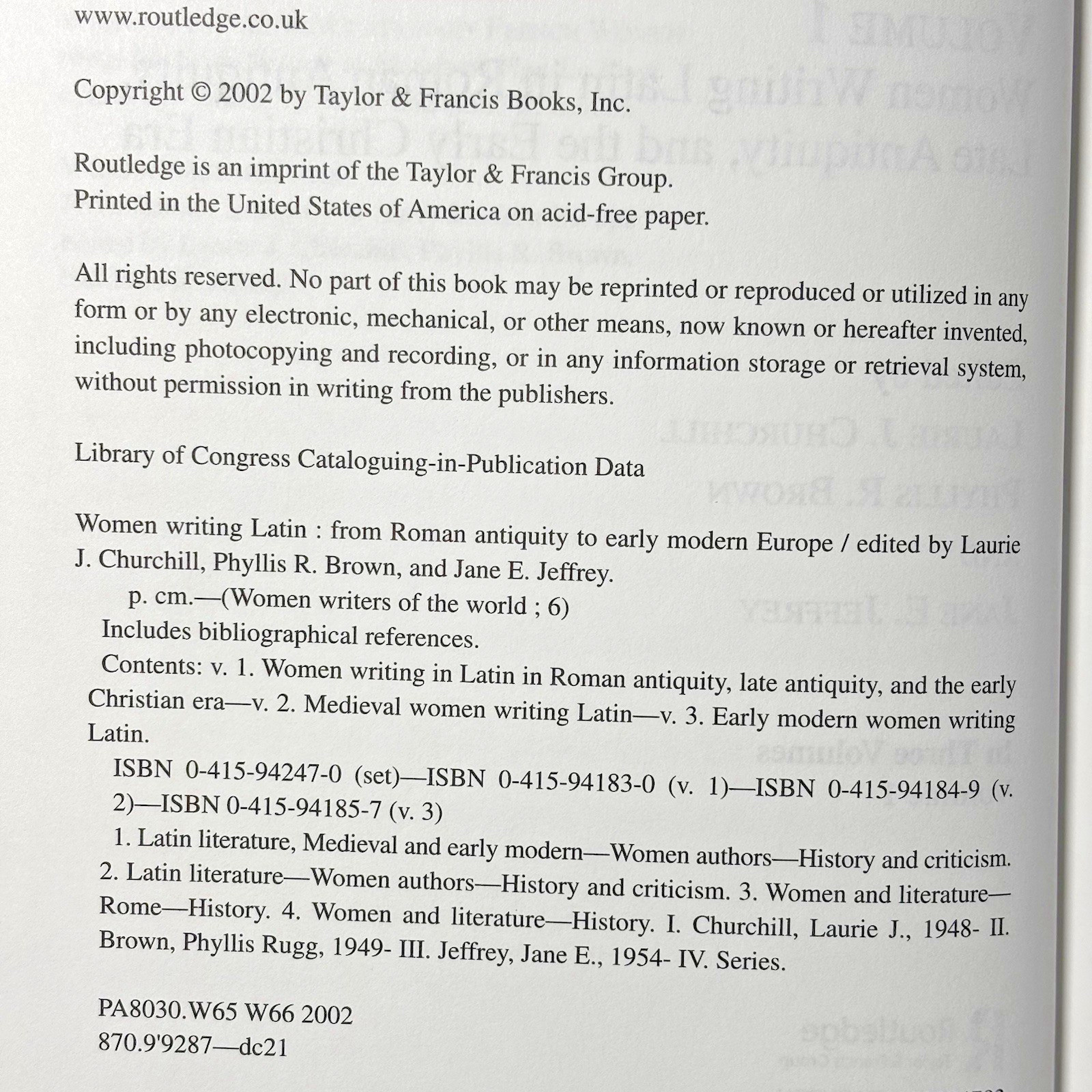 Women Writing Latin: From Roman Antiquity to Early Modern Europe 3 Vol Set