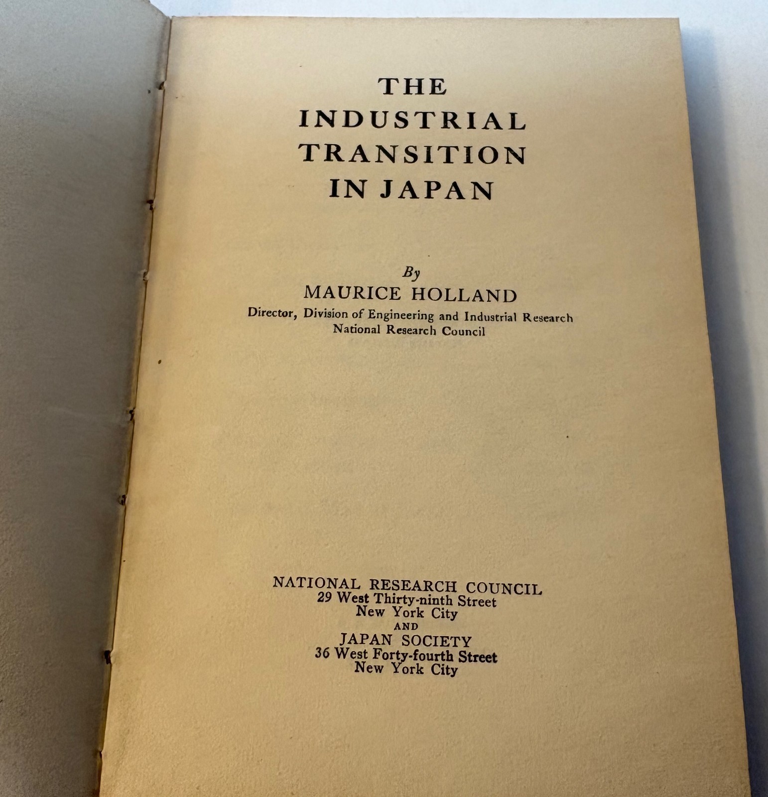 726: Maurice Holland “The Industrial Transition in Japan – INSCRIBED” 1927