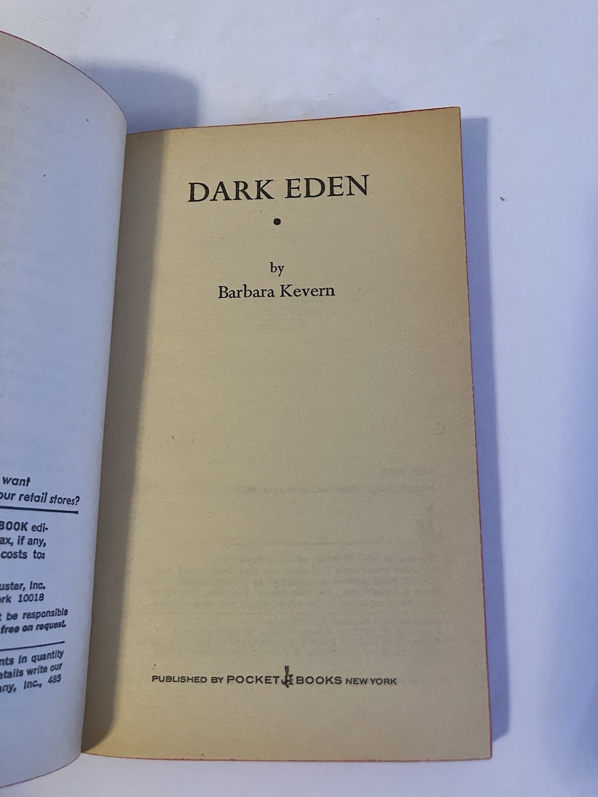 DARK EDEN BARBARA KEVERN PB 1973 POCKET BOOKS HORROR RAVENSWOOD GOTHIC NOVEL