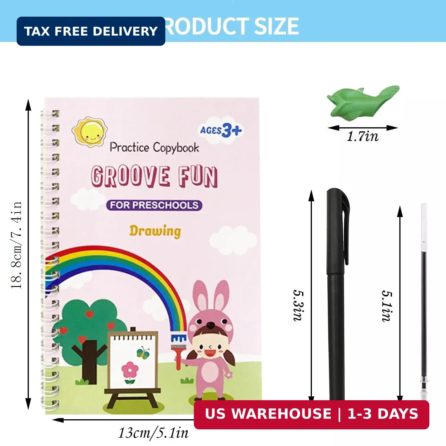 4 in 1 Reusable Grooved Writing Practice Books, Magic Ink Auto-Erase Handwriting