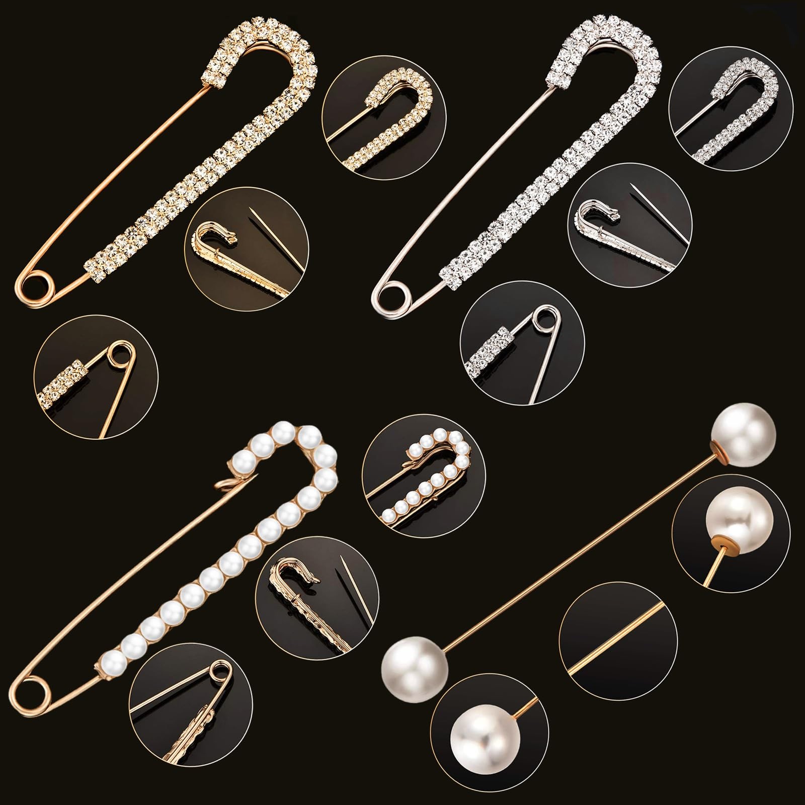 8 Pieces Sweater Shawl Clips 7 cm, 5 7.6 white, black, gold, silver