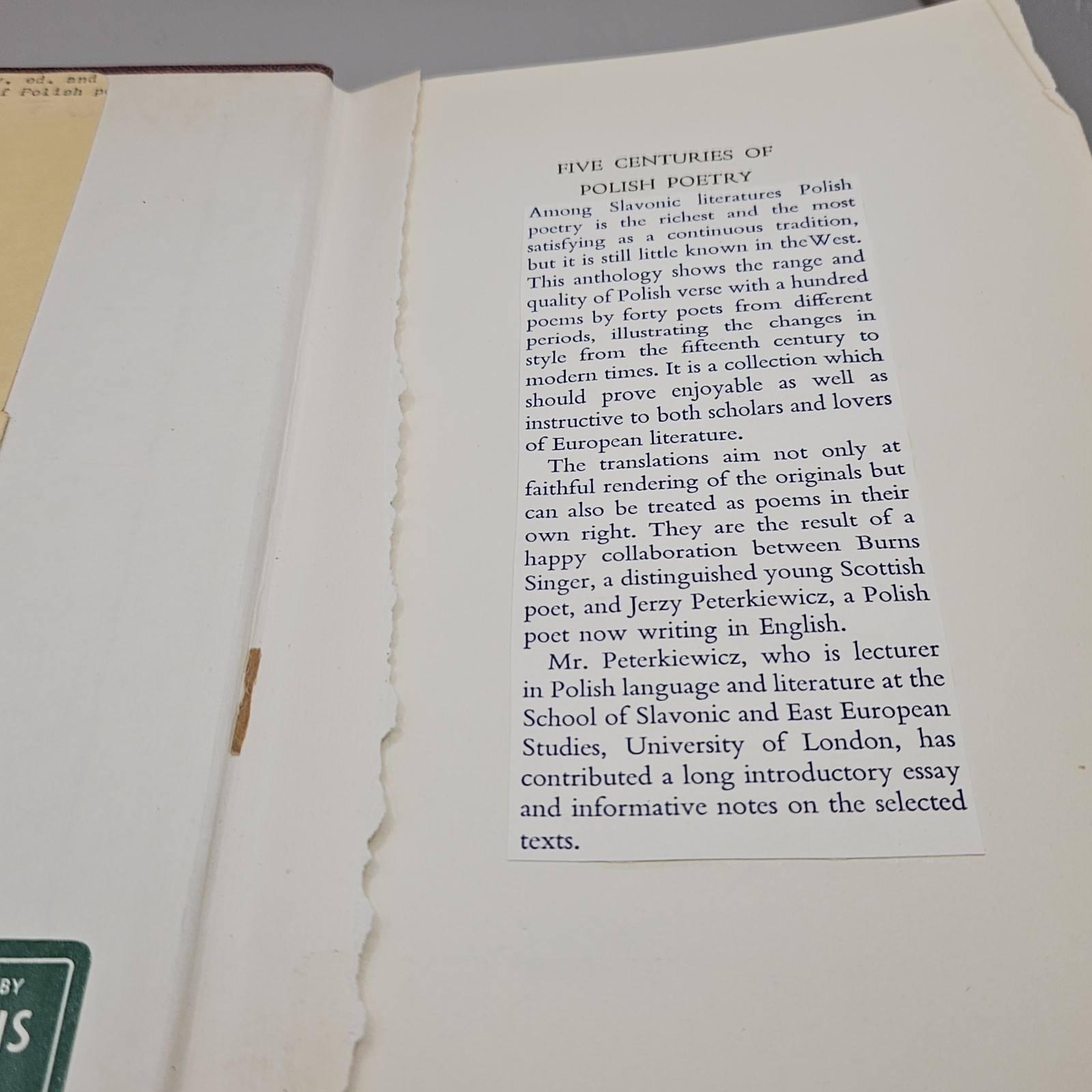 Five Centuries Of Polish Poetry (Peterkiewicz; Singer – 1960)