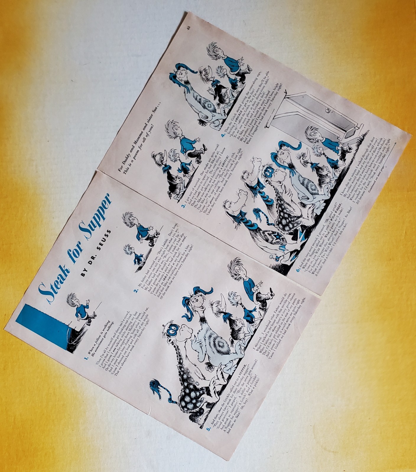 STEAK FOR SUPPER – 6TH LOST DR. SEUSS STORY ON ORIGINAL REDBOOK PAGES- NOV. 1950