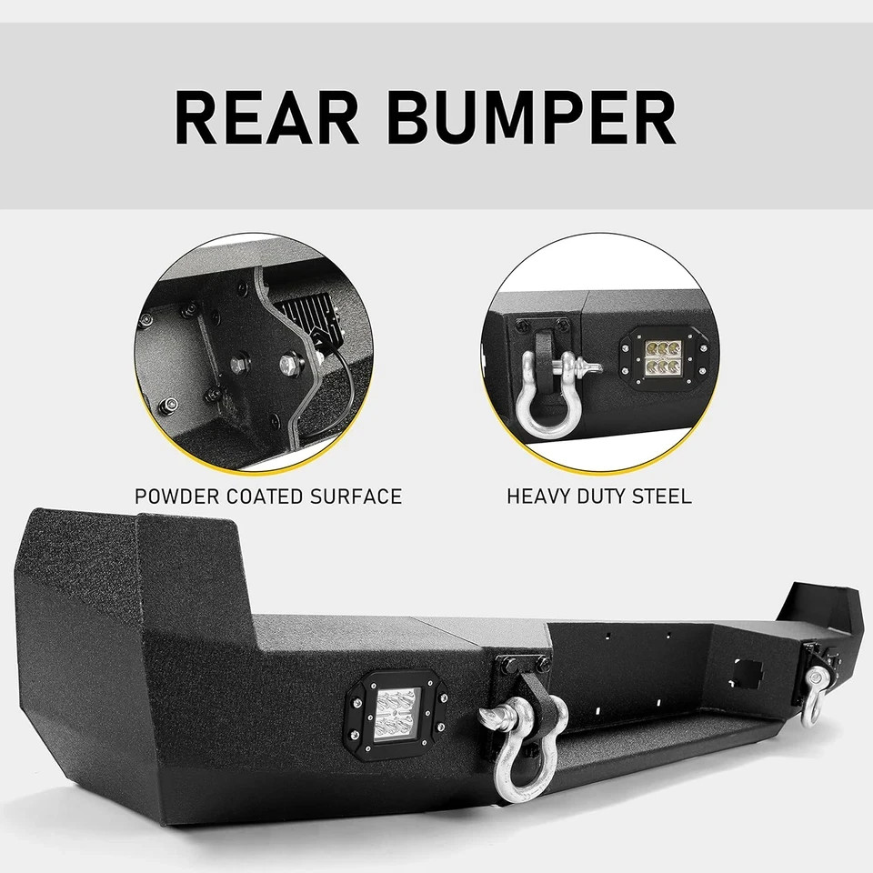 Rear Bumper Compatible with 2005-2015 Toyota Tacoma W/ 18W Led Lights License Pl
