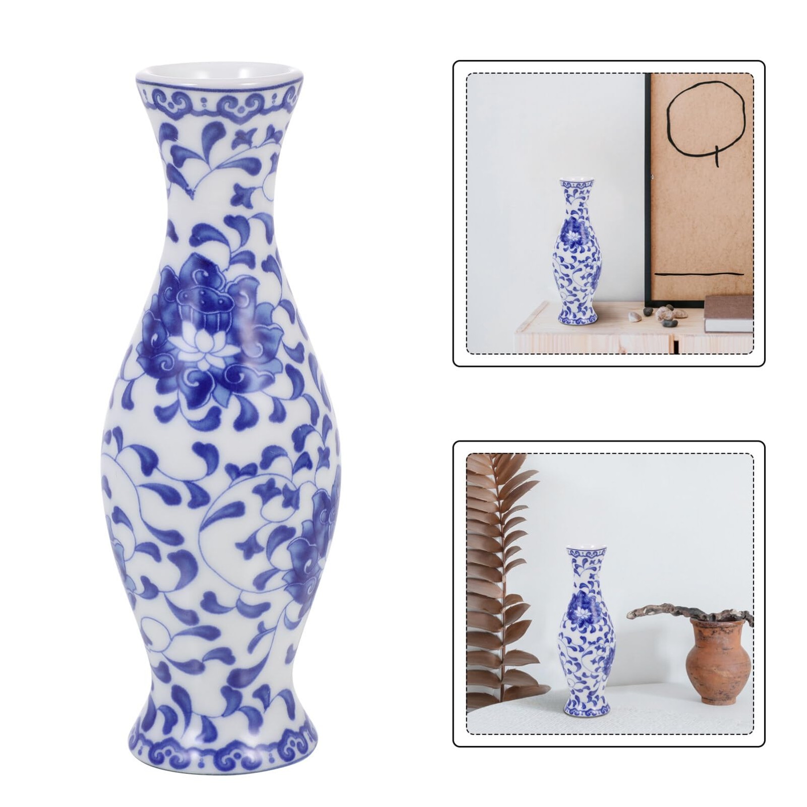 HOMSFOU Blue and White Porcelain Vase Hand-Painted Chinoiserie 13.5X5CM,