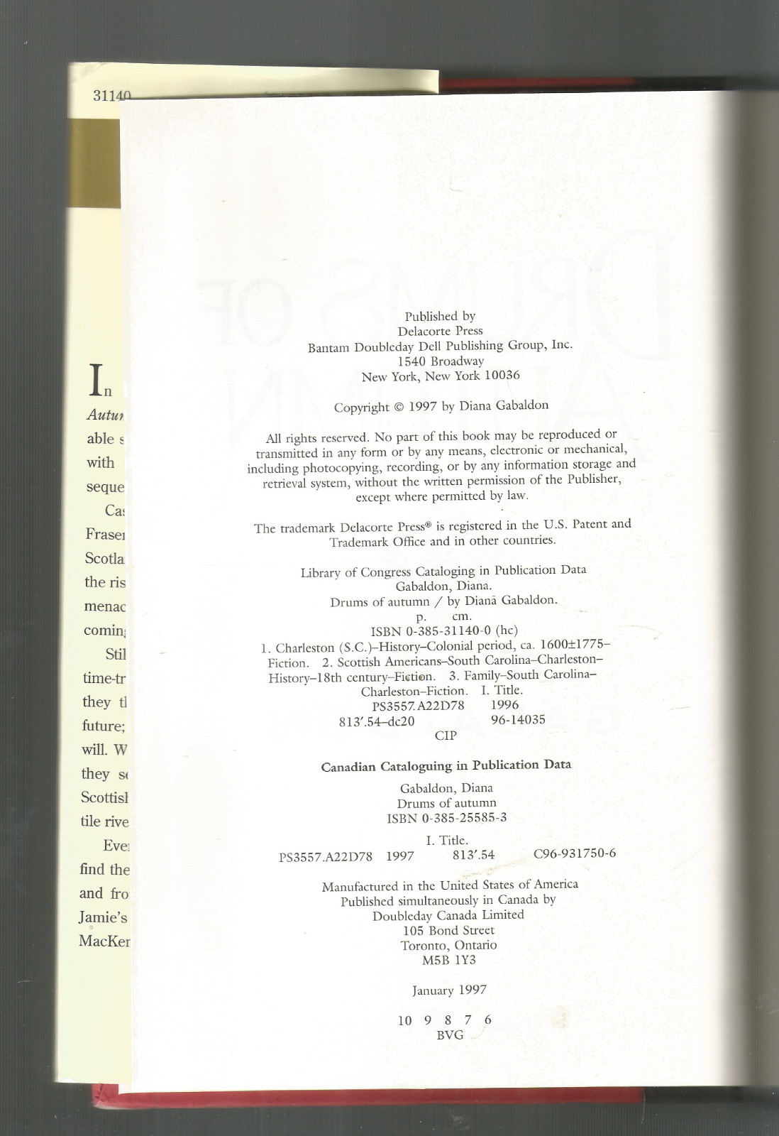 DIANA GABALDON ( HC) DRUMS OF AUTUMN ( 1997) HISTORICAL ROM (880 PAGES