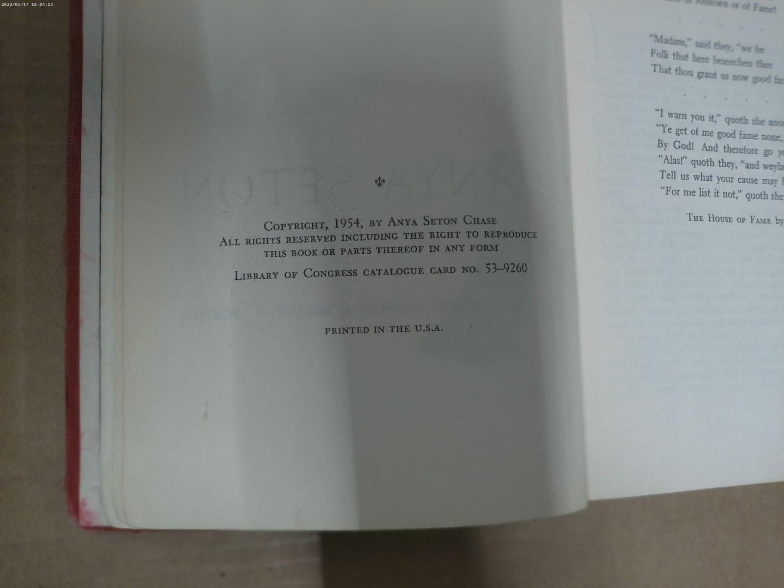 Vintage Katherine by Anya Seton 1954 Historical Romance Hardcover 588 pages