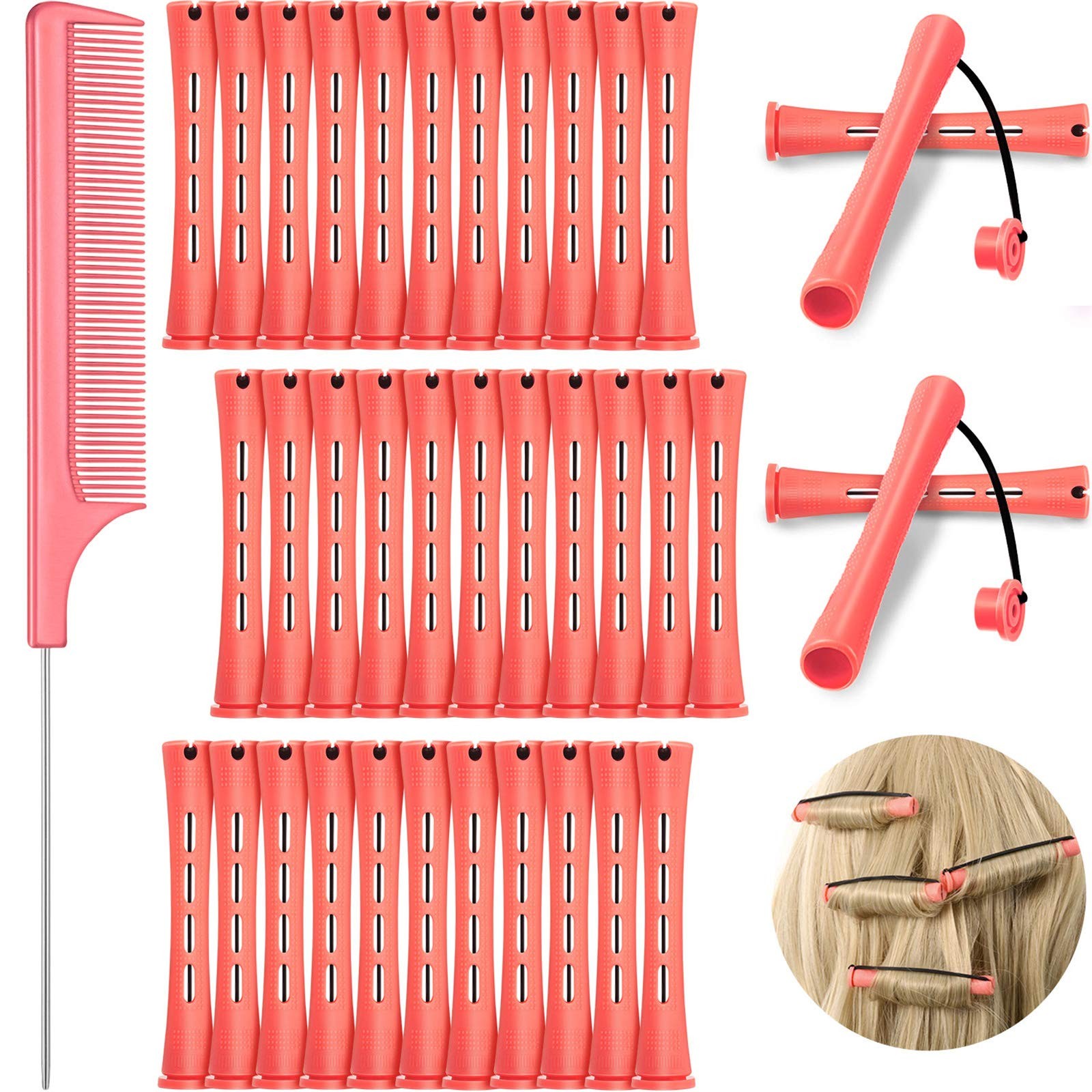 WILLBOND 36 Pieces Cold Wave Rod Hair Perm Rods 0.51 Inch (Pack of 36), Pink
