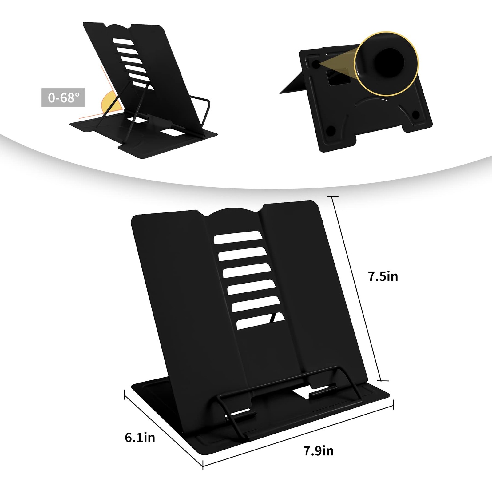 Camelmother Metal Book Holder 8.8D x 7.9W x 0.75H inches, Full Black