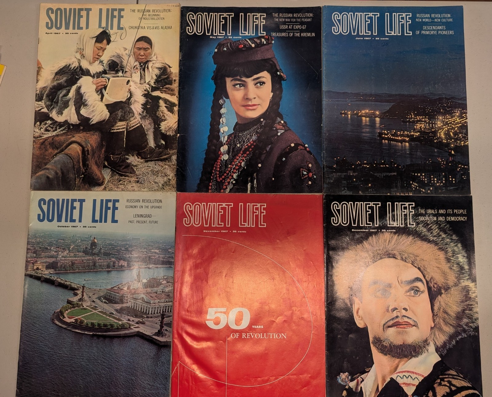 Lot 6 Soviet Life Magazines 1967 Cold War USSR English – April–June, Oct–Dec