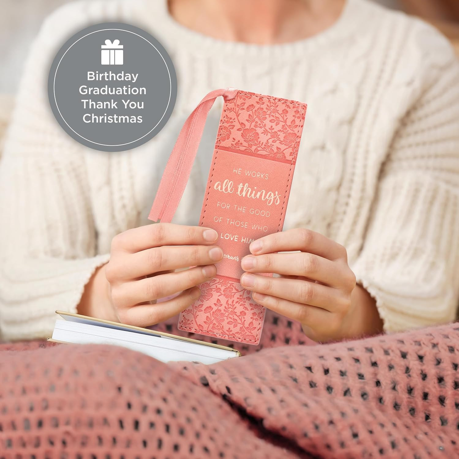 Premium Vegan Leather Scripture Bookmark for Women: He Works All Things – Roman