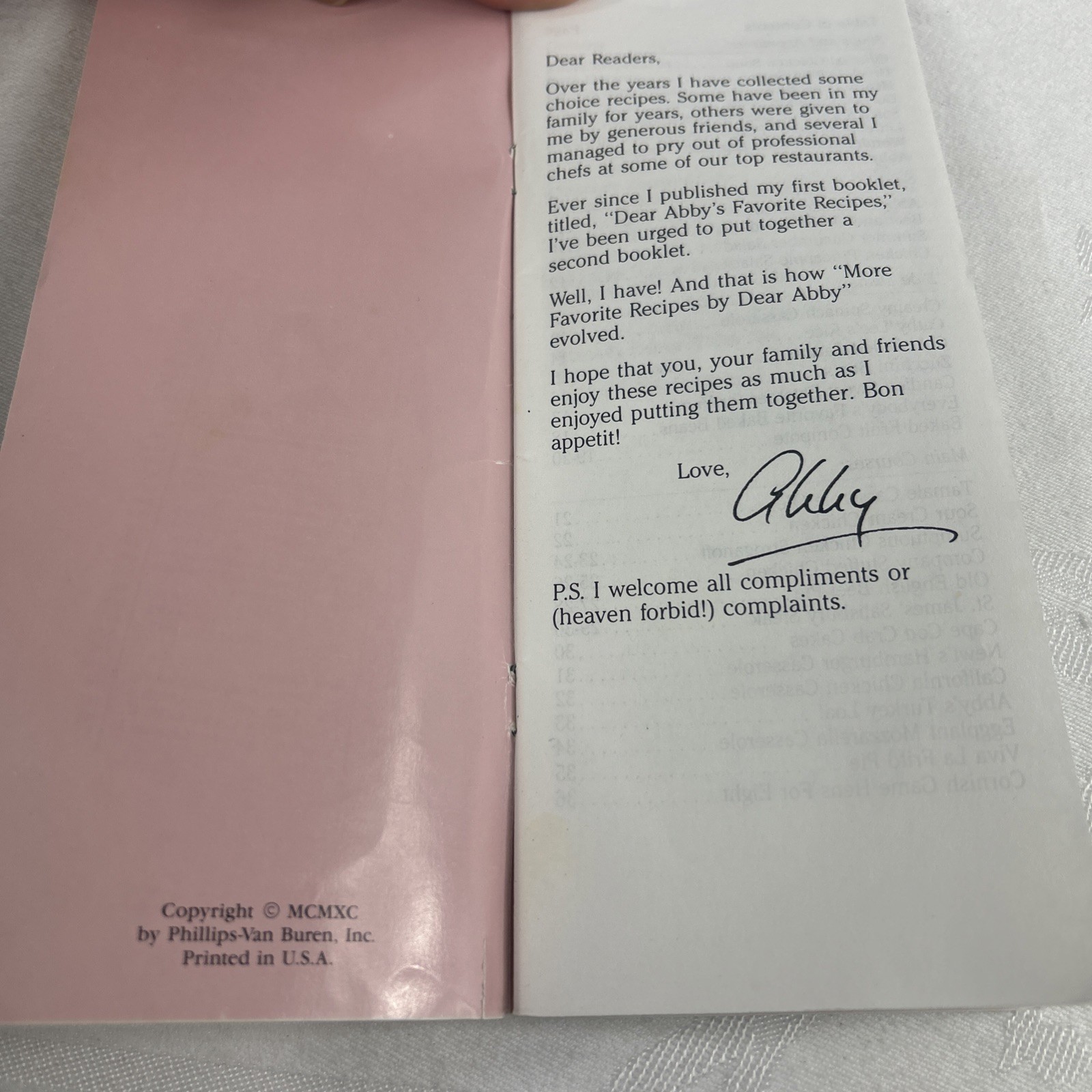 More Favorite Recipes by Dear Abby, 1990 Scarce Columnist’s Booklet 58 Pages