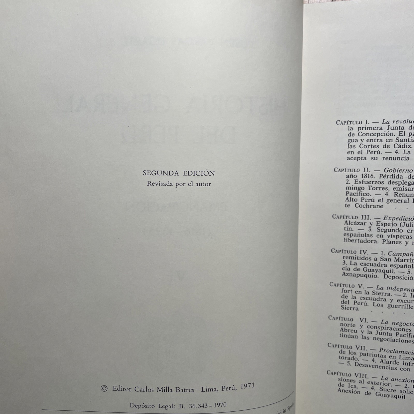 Historia General del Peru by Rubén Vargas Ugarte, 10 volumes. Edito Carlos Milla