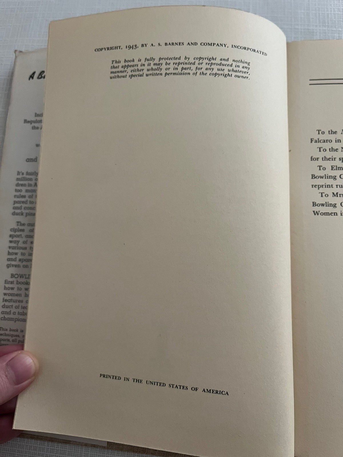 Vintage Bowling For All 1943 Hardback Book The Barnes Dollar Sports Library