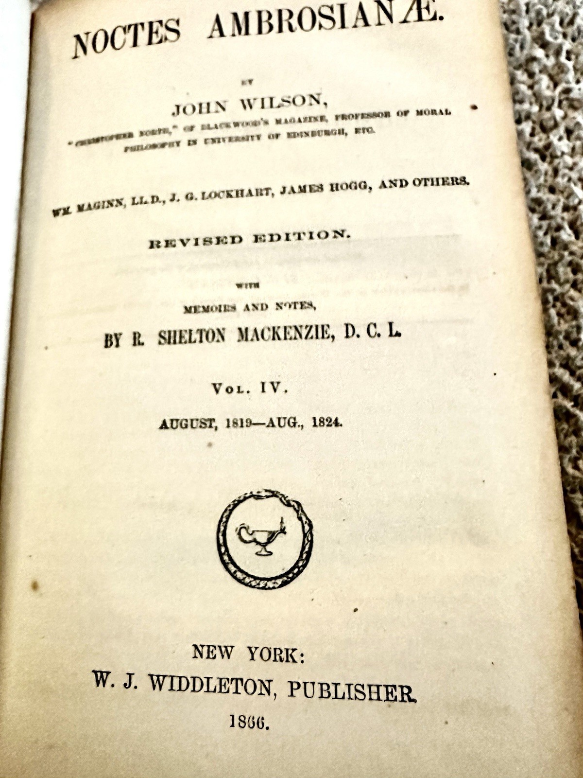 1866- 1867, Revised Ed., 5 Vols (Complete), Noctes Ambrosianae, John Wilson