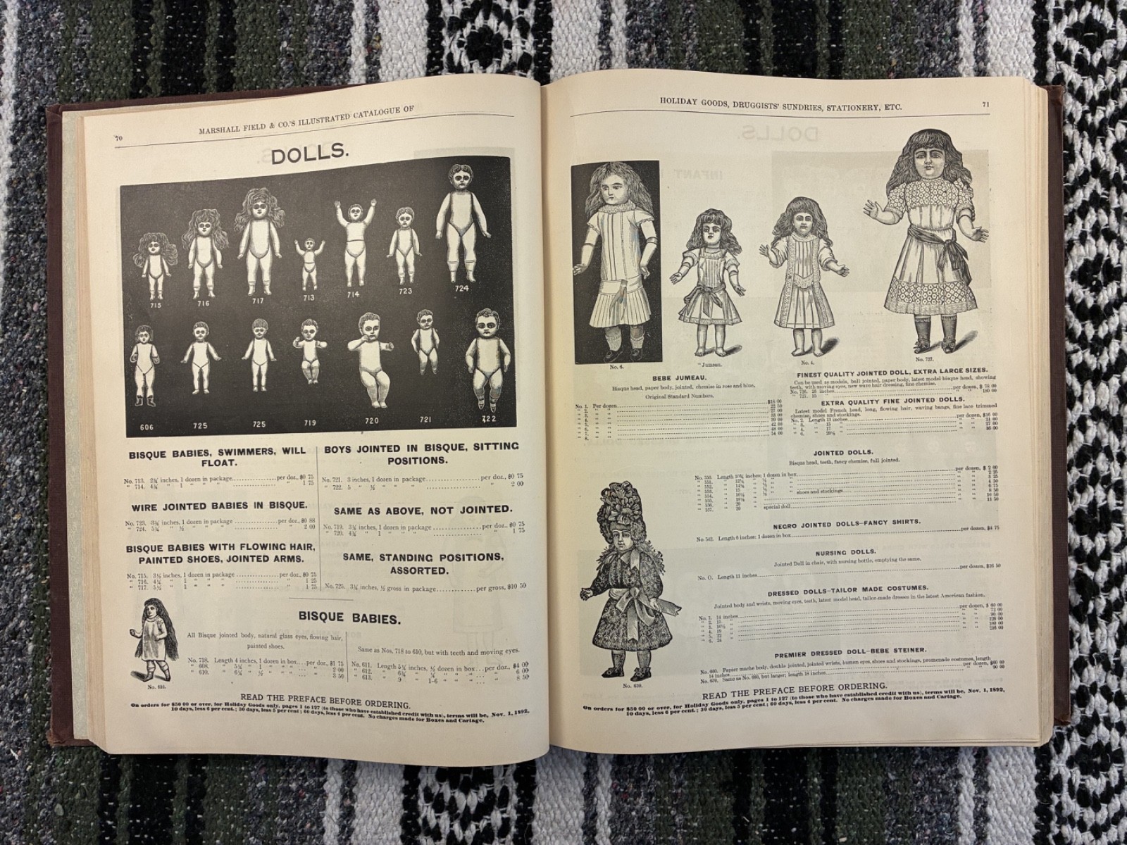 Original Marshall Field Catalogue 1892-1893 – toys, dolls, perfumes, instruments