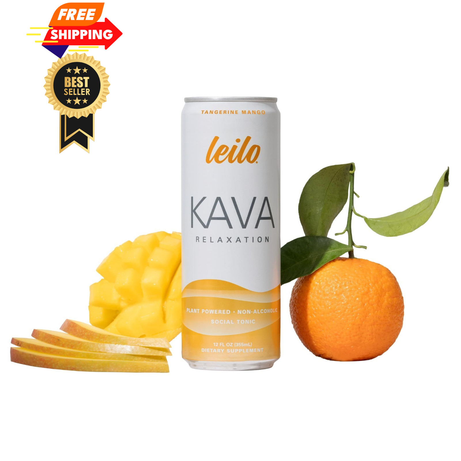 Leilo | Kava Powered Sparkling Relaxation Drink | 12 Fl Oz (Pack of 12)