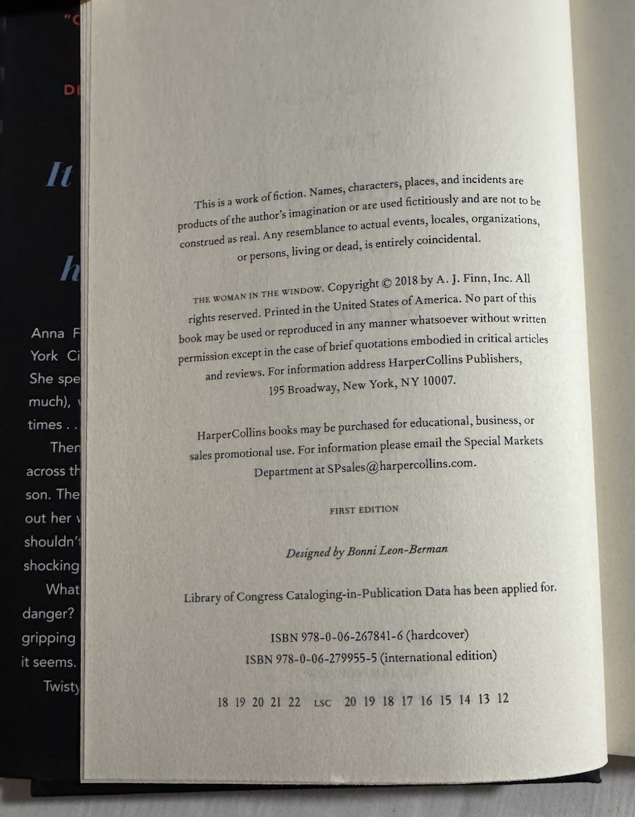 A J Finn The Woman In The Window Signed Special First Edition 2018 Hardcover