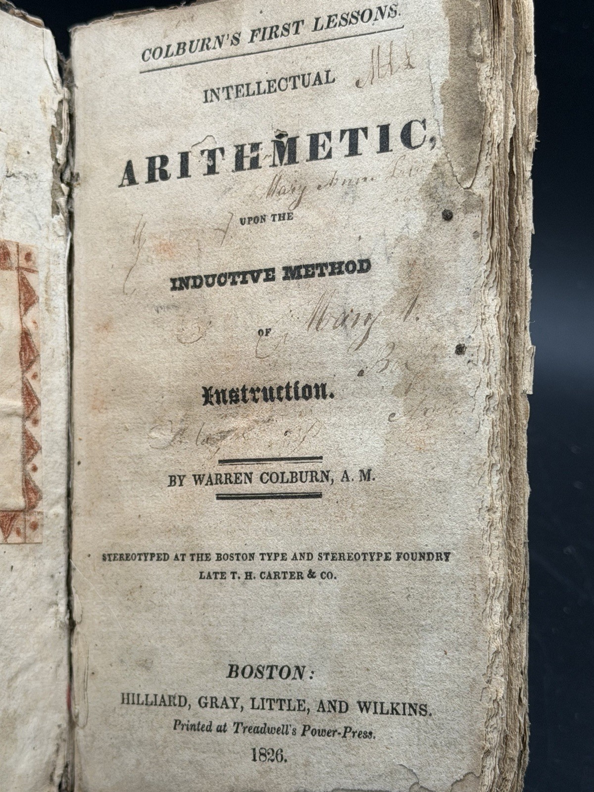 1826 Antique Colburn’s Intellectual Arithmetic Boston Boxford Mass Provenance