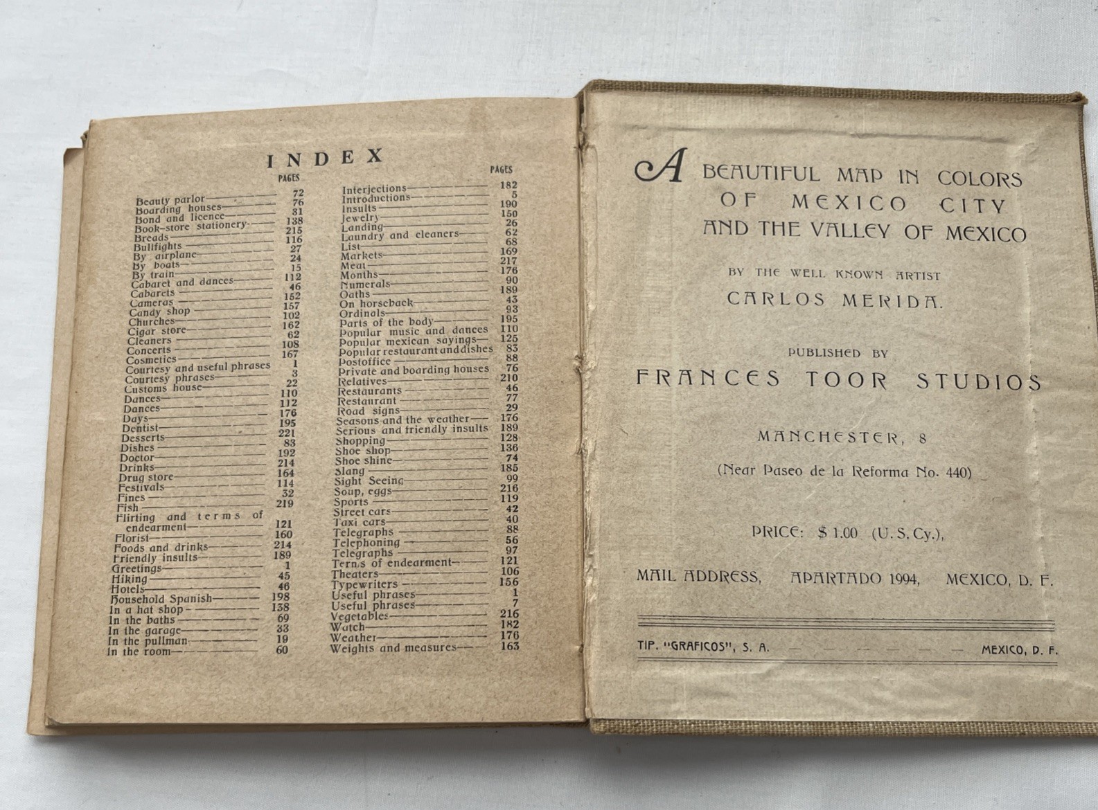1935 Spanish For Your Mexican Visit Cloth Cover Book By Frances Toor 222 Pages