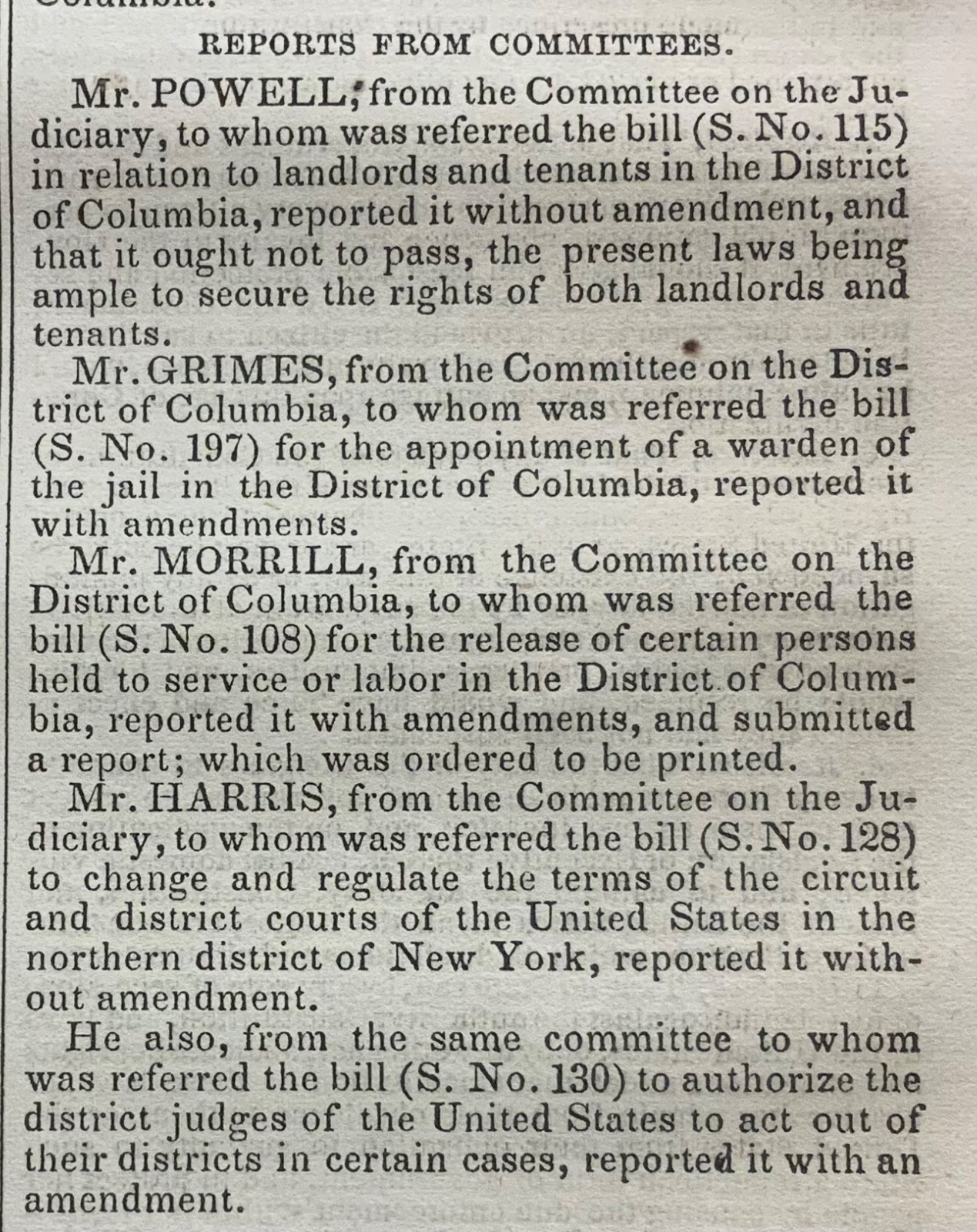 1862 Congressional Globe 37th Congress 2nd Session Morrill Introduction Bill 108
