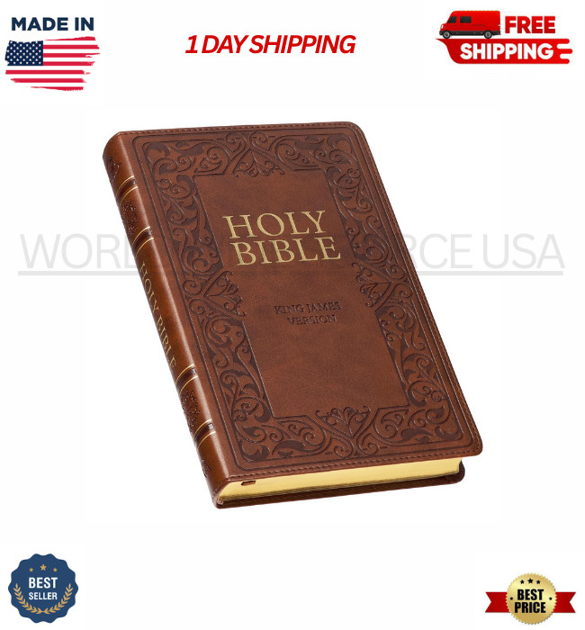 HOLY BIBLE KJV FAUX LEATHER STANDARD SIZE THUMB INDEX RED LETTER EDITION BROWN