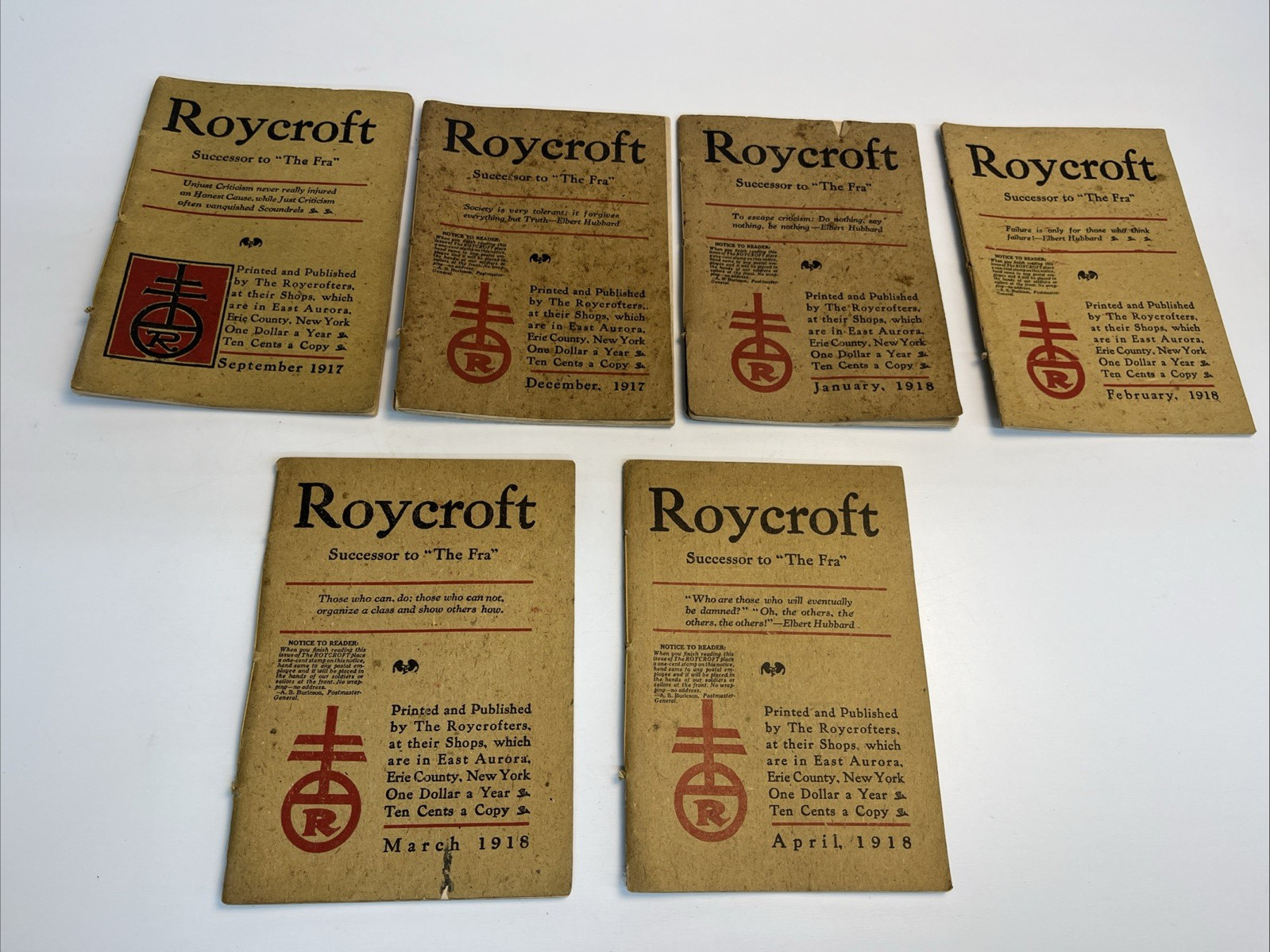Vintage Roycraft Pocket Magazines 1916-1919 Lot of 11 Issues