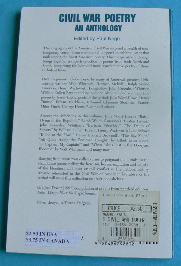Civil War Poetry – An Anthology,Edited by Paul Negri,unabridged LN Dover
