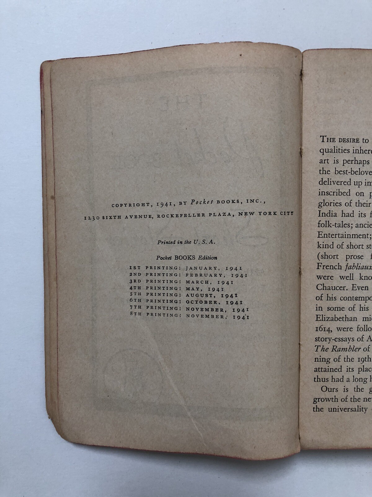 The Pocket Book of Short Stories – 440 Pages (8th Printing Nov. 1941, Paperback)