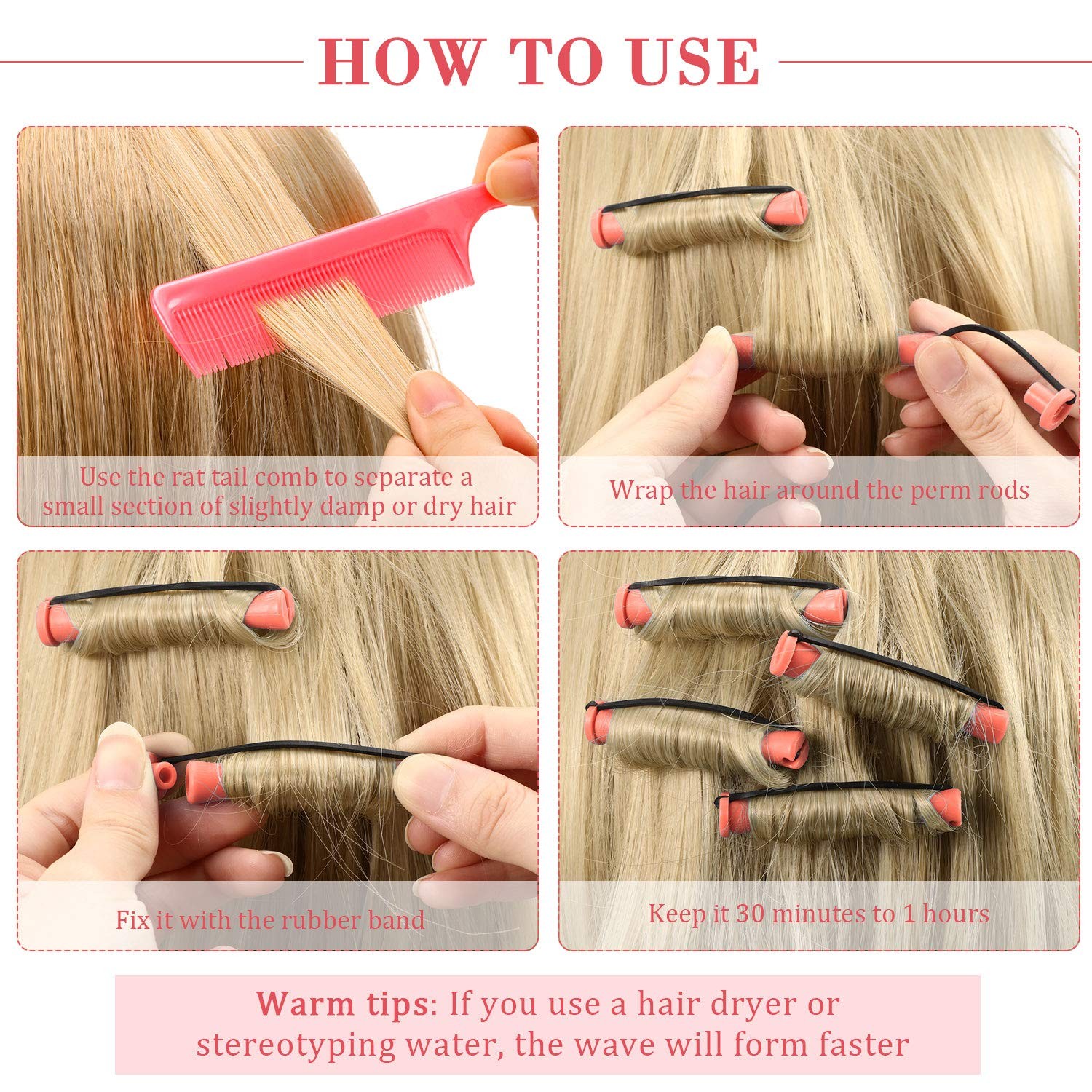 48 Pieces Hair Perm Rods Short Cold Wave 0.51 Inch (Pack of 48), Pink