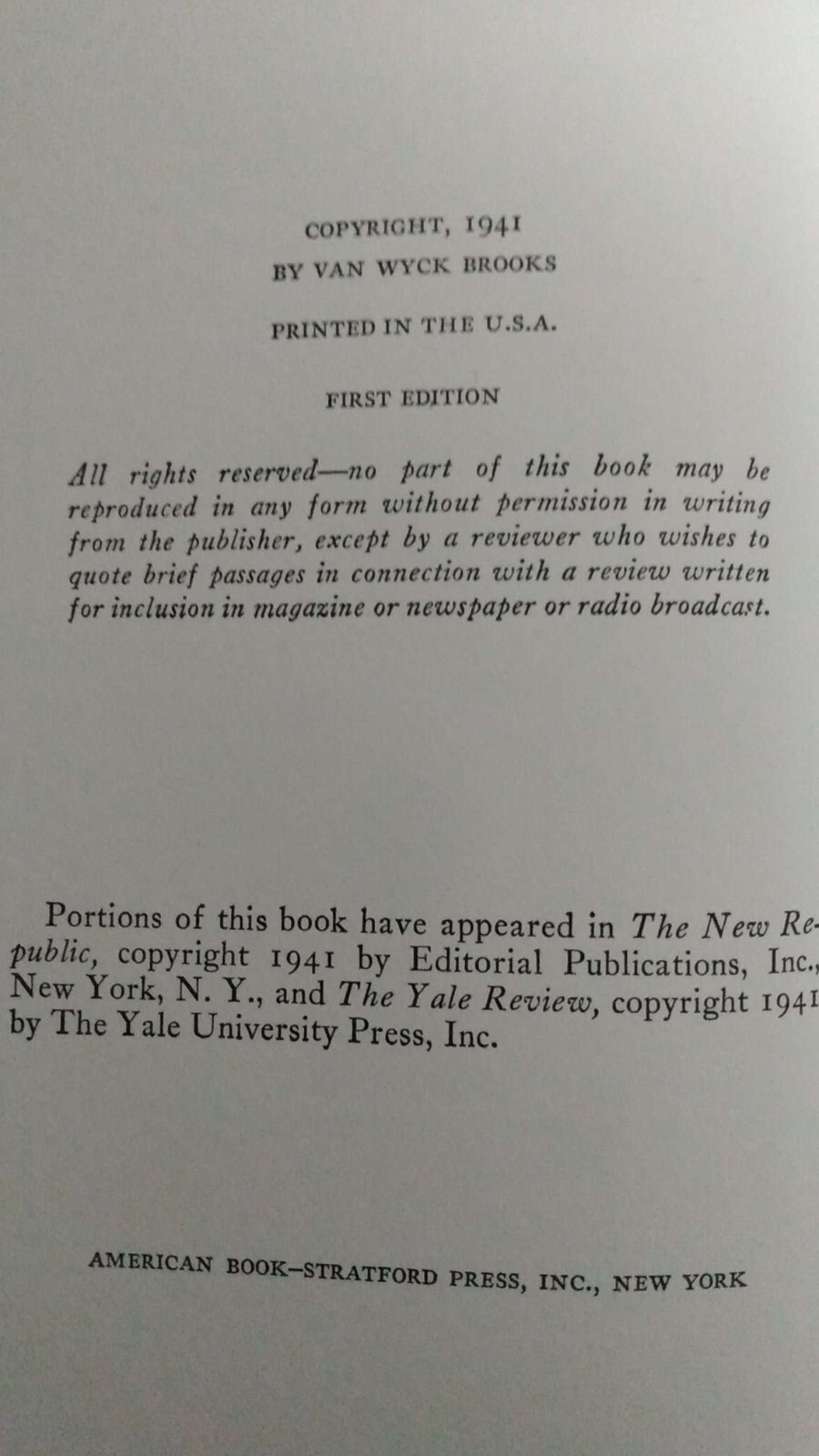 Opinions of Oliver Allston Van Wyck Brooks Ex-Library 1941 HC Acceptable [DR]
