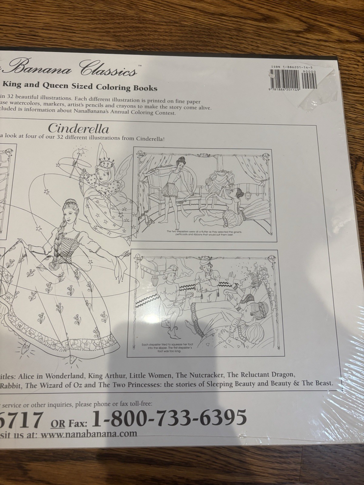 Cinderella Nana Banana Large Coloring Book Vintage Sealed 32 Pages 20” X 14”