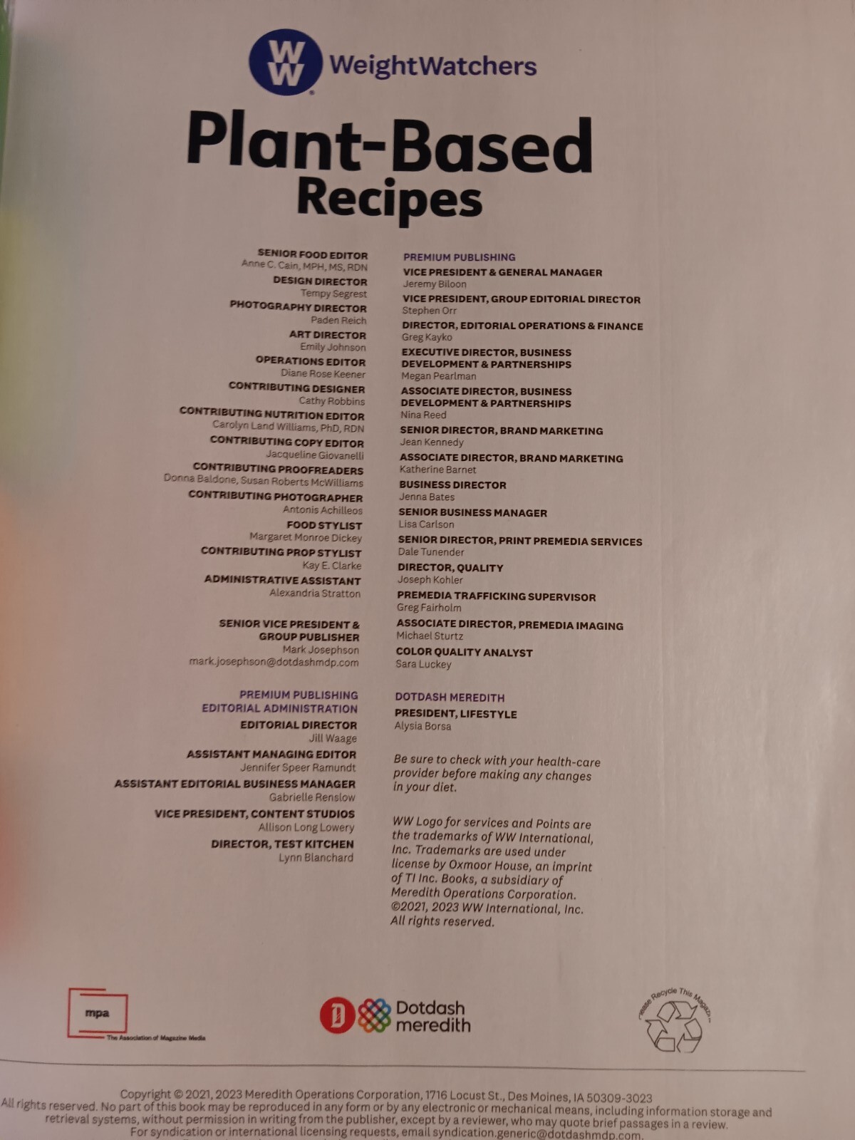 WW weightwatchers Plant-Based Recipes Magazine BHG Specials