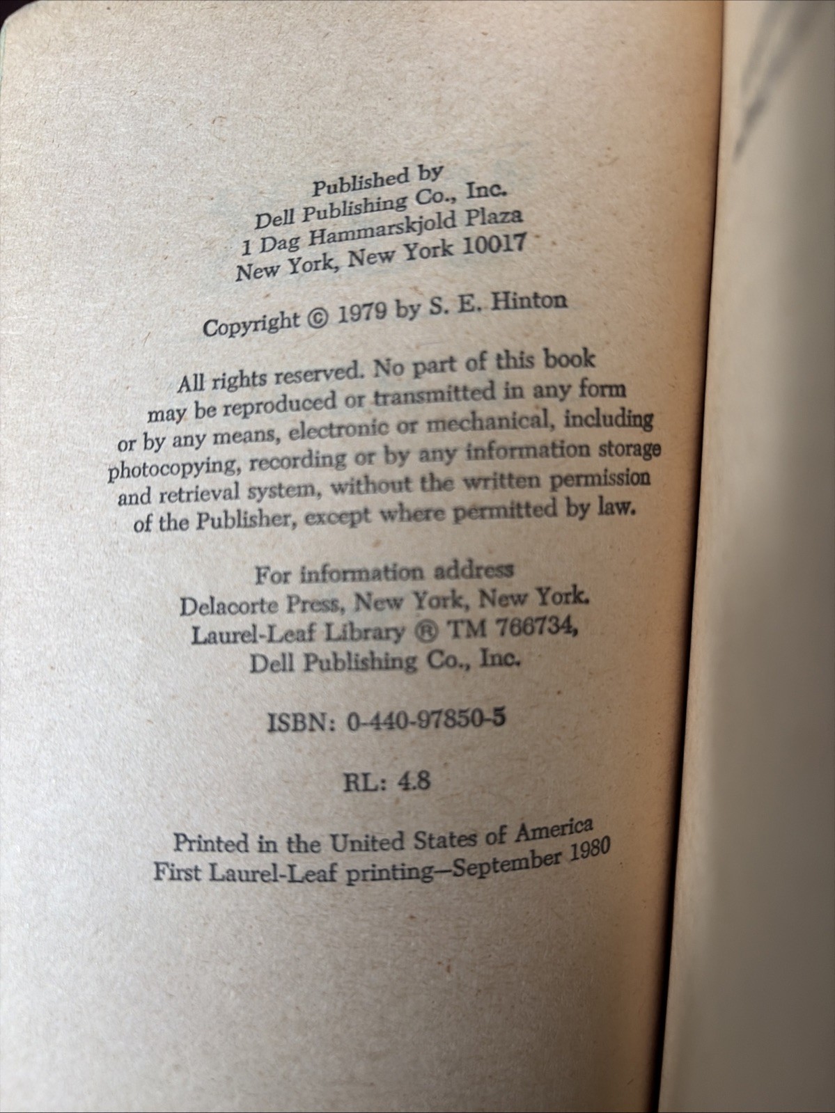 Vintage TEX by S. E. Hinton ~ Alternate Cover Edition ISBN 0-440-97850-5 HTF