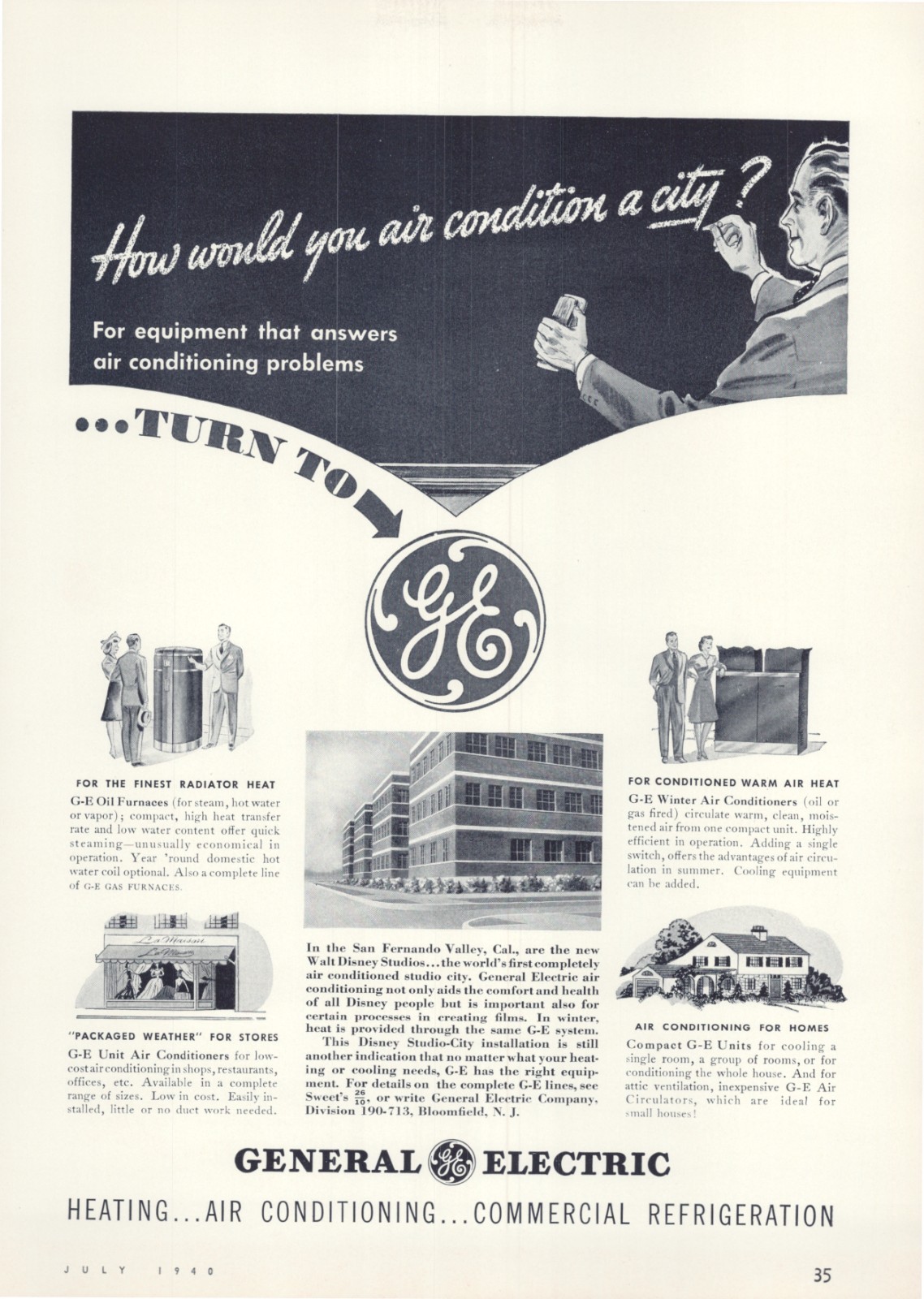 1940 Ad * New Walt Disney Studios San Fernando Valley CA * General Electric