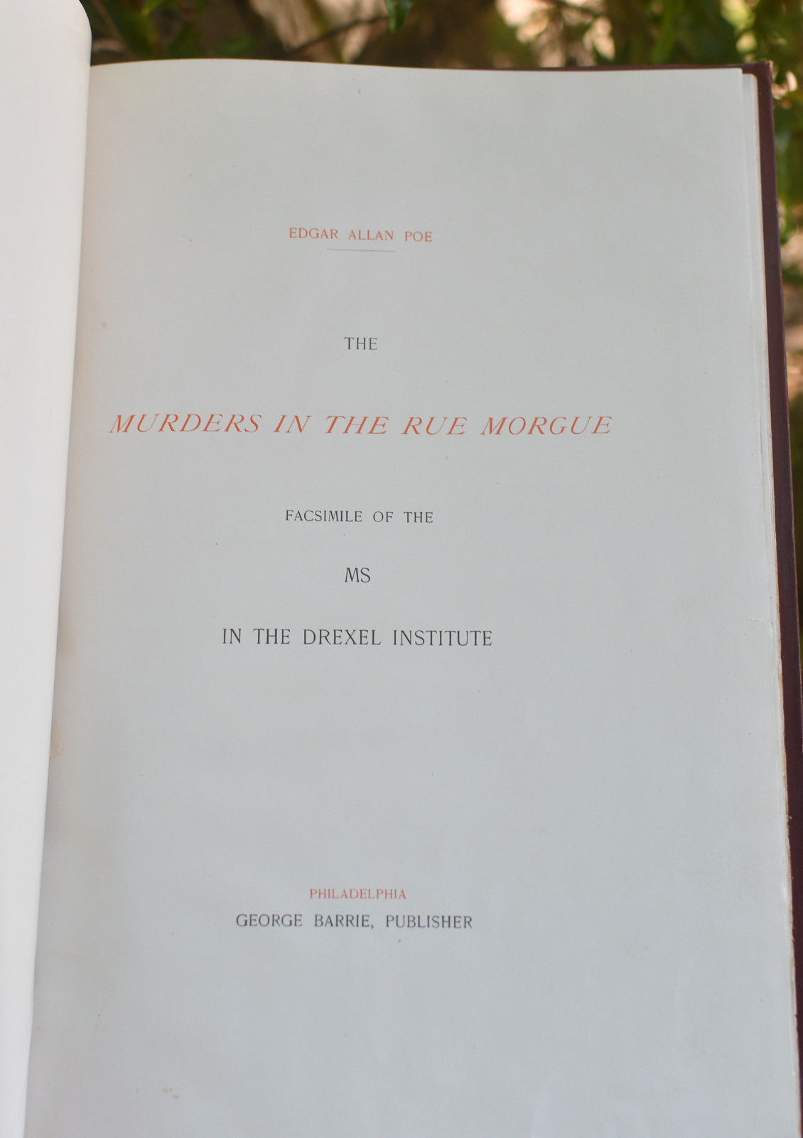 Edgar Allan Poe: 1895 facsimile edition of The Murders in the Rue Morgue