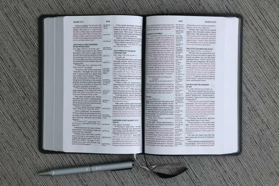 NIV, Compact Center-Column Reference Bible, Leathersoft, Black, Red Letter,