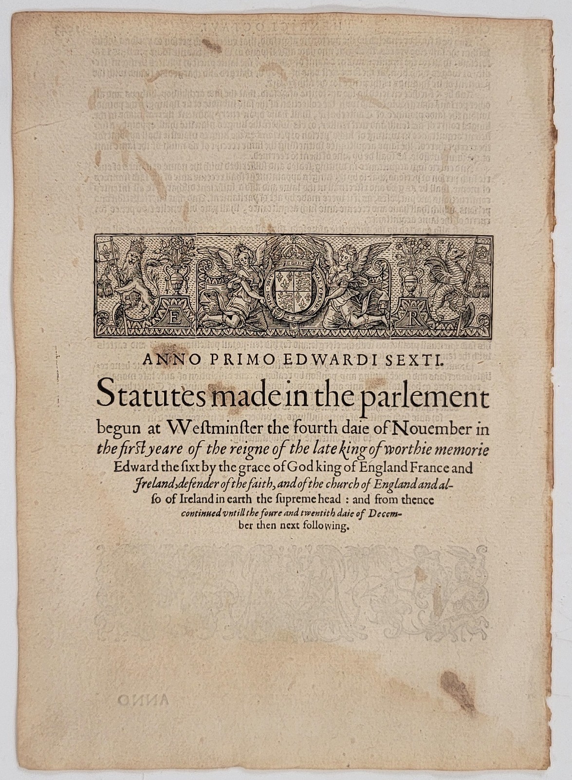 Edward VI First Parliament 1547 Tudor Statutes 1587 Grafton Leaf