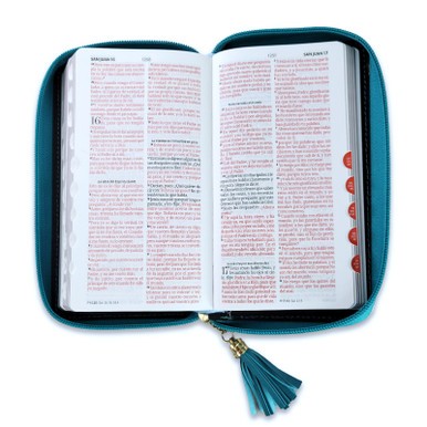 Biblia Chequera Letra 8.5 puntos RV1960 imit piel turquesa y blanco con indice