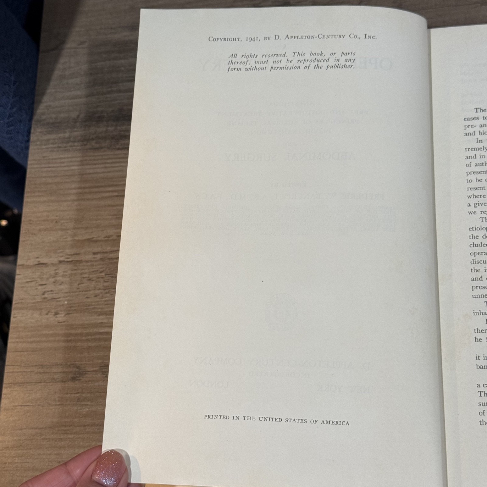 VTG Medical Textbook, Operative surgery Anesthesia Abdominal, Appleton Cent 1941